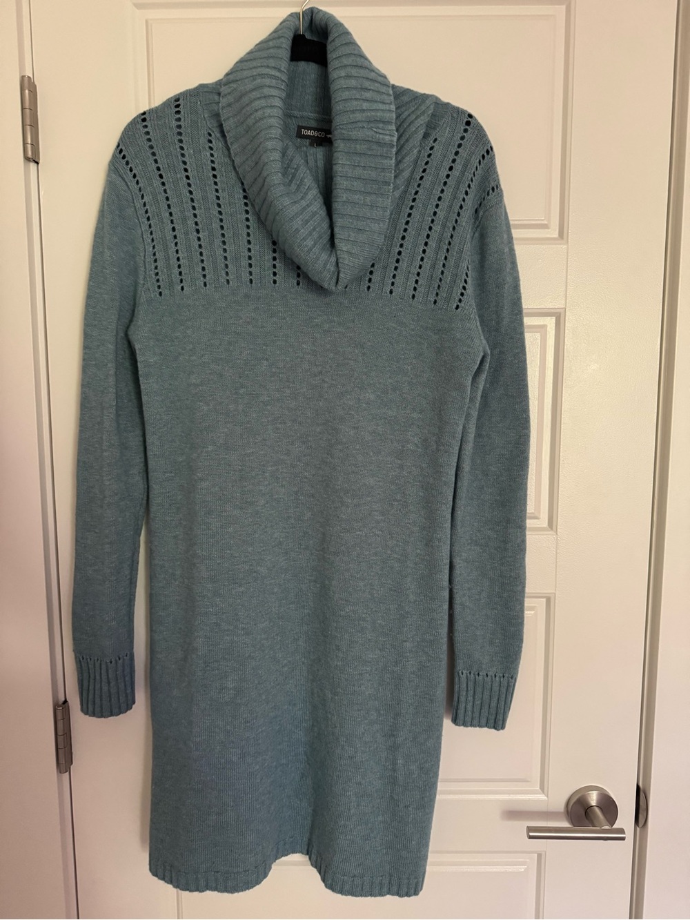 Toad&Co Dusty Blue Shawl-Collar Knit Dress